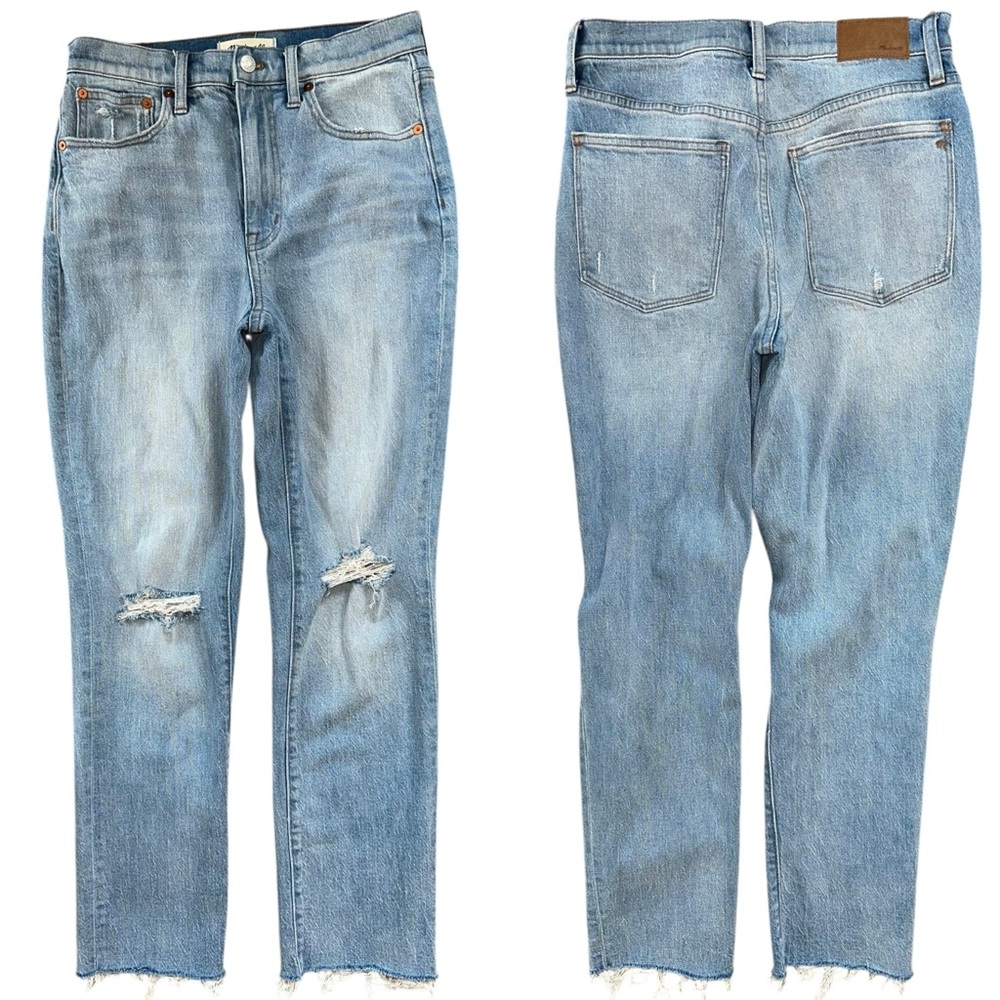 Madewell Light Wash Ripped Zip Fly Raw Hem The High-Rise Slim Boy Jean Size 26